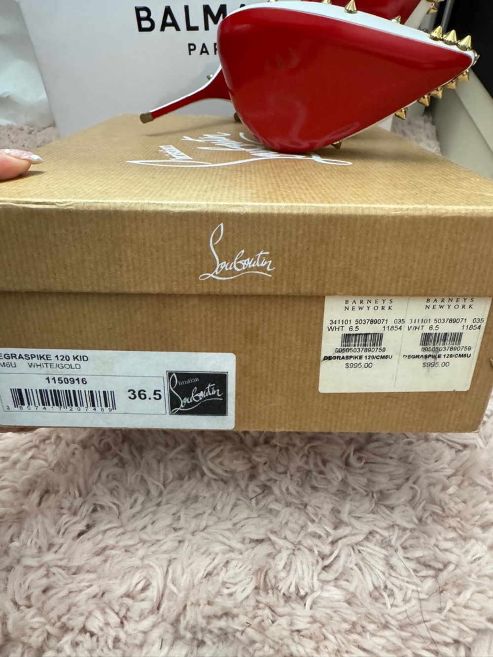 Christian Louboutin White Leather Spike-Embellished Pointed Toe Pumps - Picture 3 of 3
